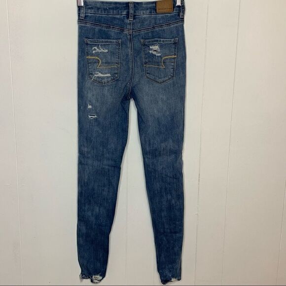 American Eagle AEO Curvy Hi Rise Jegging Jeans Destroyed Distressed Size 0 - Picture 2 of 10